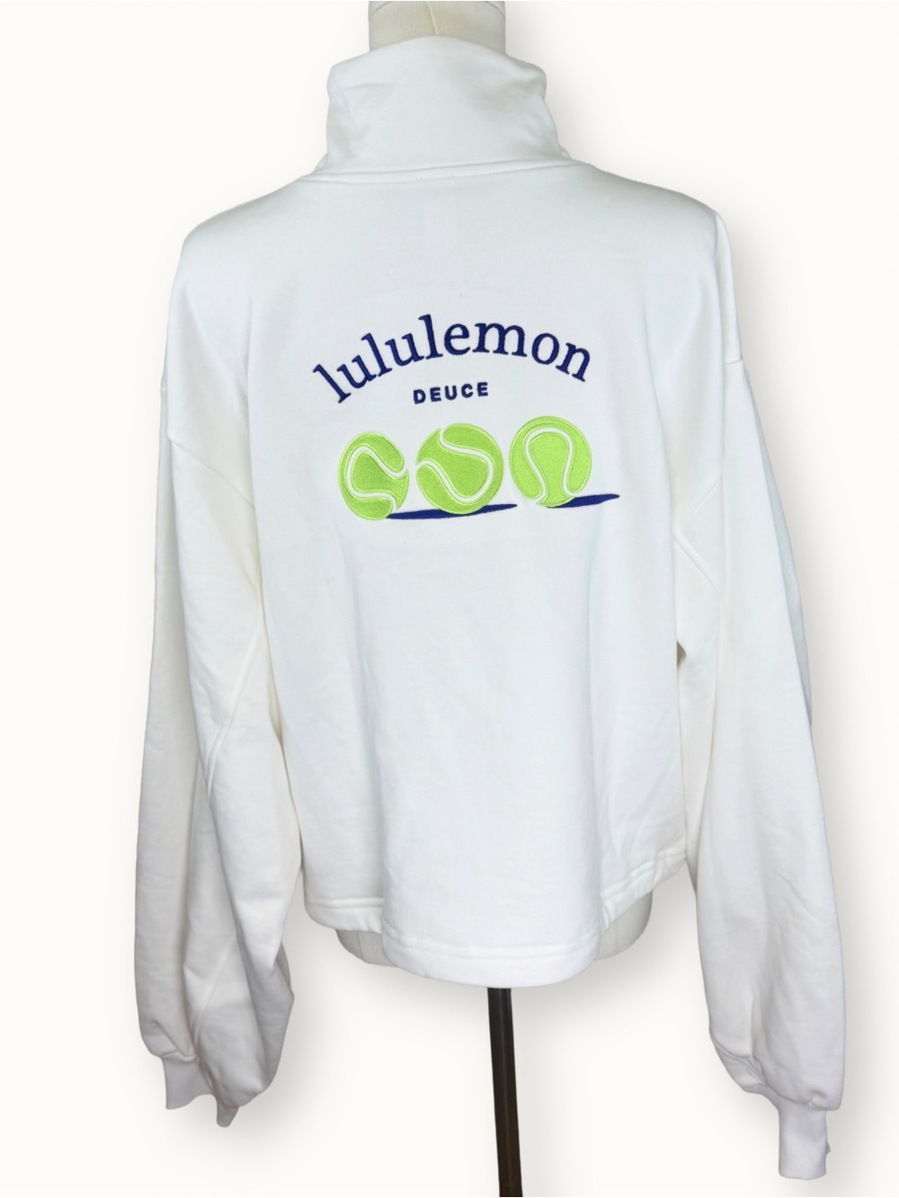 NWT Lululemon White Cotton Terry Tennis Half Zip Deuce Size Large